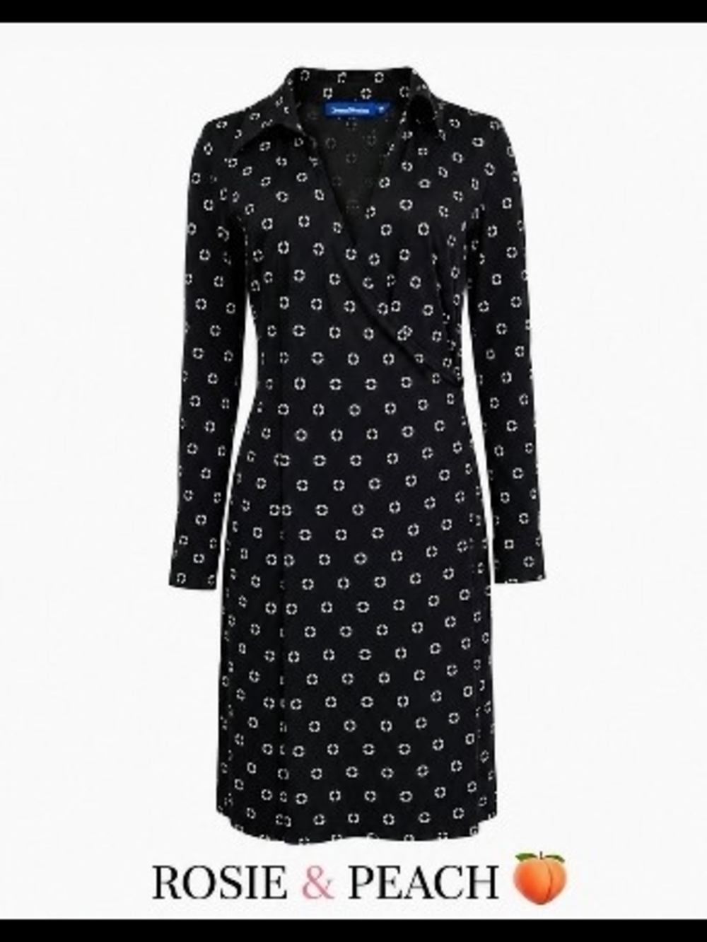 Evan Picone Black Long-Sleeve Floral Wrap Dress